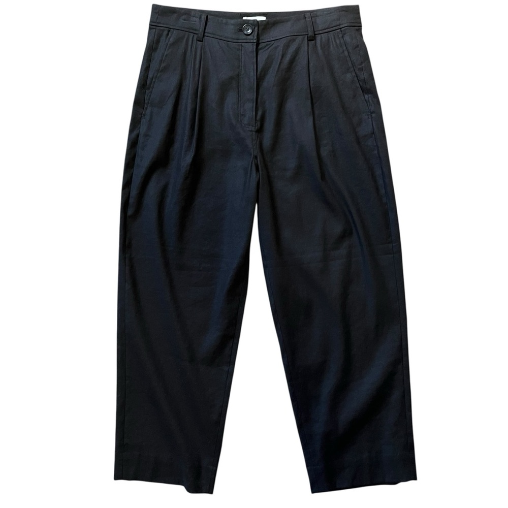 The Reset R Label Slouchy Trouser Pleated Cropped Black Linen Pant